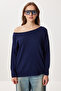 Open Shoulder Knitwear Sweater Lfn0142 Dark Blue - 3
