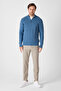 Monica Men's Indigo Thessaloniki Knitted Half Zip D Mock Neck Regular Fit Sweater - 5