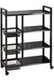 Modern 4-Tier Kitchen Storage Rack with Wooden Shelves & Utility Baskets (Black)