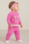 Karacon 181-12-25 Baby Girl Tracksuit Set with Owl Embroidery Ecru Striped 2-Piece Set 6–18 Months - 2