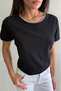 T-Shirt with Crochet Detail on the Collar and Sleeves - 3