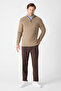 Monica Men's Mink Thessaloniki Knitted Half Zipper Mock Neck Regular Fit Sweater - 6