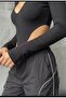 Women's Black Cut-Out Waist Low-Cut V-Neck Long Sleeve Stylish Bodysuit - 4