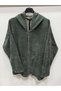 Women's Khaki Italian Velvet K Hooded Zippered O Oversized Casual Sweatshirt