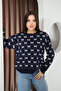 Round Crew Neck Bow Tie Bowknot Argyle Jacquard Long Sleeve Standard Fit Knitwear Sweater - 6