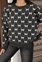 Round Crew Neck Bow Tie Bowknot Argyle Jacquard Long Sleeve Standard Fit Knitwear Sweater - 7