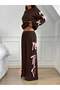 Brown Women's 2 Thread Ş Fleece-Lined Set – Relaxed Fit, Winter Combination with Pink Bow Detail - 5