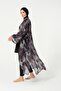 Women's Leaf Patterned Belted Chiffon Pareo - 2632-25 Black - 4