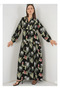 Women's Long Stylish Patterned Buttoned Dress with Ankle Elastic Detail - 5