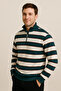 Regular Fit Half Zipper Mock Neck Block Basic Sweatshirt