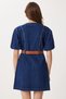 Balloon Sleeve Belted Denim Dress Lan0087 Dark Blue - 5