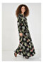Women's Long Stylish Patterned Buttoned Dress with Ankle Elastic Detail - 3