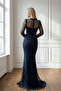 Full Beaded Fish Evening Dress - Dark Blue - 2