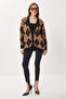 Baklava Patterned Furry and Wool Effect Knitwear Cardigan Lxa0029 Black Biscuit - 2