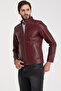 Men's Leather Jacket with Judge Collar and Shoulder Embroidery - 3