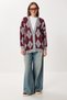 Baklava Patterned Fuzzy and Wool Effect Knitwear Cardigan Lxa0029 Gray Burgundy - 2