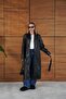Belted Long Faux Leather Stylish Trench Coat - 5