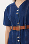 Balloon Sleeve Belted Denim Dress Lan0087 Dark Blue - 4