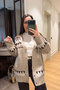 Patterned Oversized Knitwear Angora Cardigan - Camel - 3