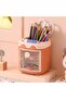 Cute Desktop Pen Holder Kawaii Mini Cabinet Pen Holder with Lid - Orange
