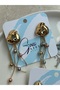 Chain Detailed Triangle Shaped Dangle Steel Earrings - 4