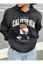 Women's Black California Bear 3 Thread O Oversized K Hooded Hoodie Sweatshirt