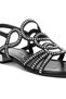 Women Cut Out Detail Rhinestone Flat Sandals in Black - 4
