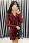 Sequined Waist Elasticated Short Dress - Burgundy Bordo - 3