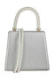 Women Pearl Top-Handle Diamante Brooch Bag in Silver - 2