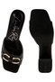 Women Black Horsebit Detail Snake Print Sandals - 5