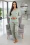 Mint Green Rabbit Bear Pattern Long Sleeve Bamboo Knitted Women's Pajama Set - 5