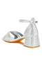 Women Low Block Heel Rhinestone Sandals in Silver - 3