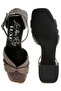 Women Low Block Heel Rhinestone Sandals in Pewter - 5