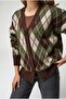 Women's Diamond Patterned Oversized Knitwear Cardigan Khaki 6937 - 2