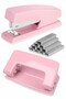 Light Pink Stapler No:10 and Puncher 1 Piece Small Stapler and Wire Paper Puncher Perfarat