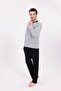 Men's Gray Black Crew Neck Special Design Jacquard Cotton Long Sleeve Pajama Set - 5