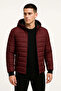 Men's Inflatable Hooded Zippered Coat Water Repellent Quilted Lined with Pockets - Claret Red - 5