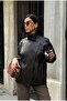 Zr Model Mock Neck Lined Leather Jacket with Zippered Epaulettes Detail