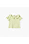 Ribbed Top with Ruffle Detail and Short Sleeves