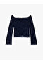 Long Bell-Sleeve Slim Fit Off-Shoulder Tulle Lace T-Shirt - 3