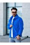 Unisex Blue Plush Shirt Collar Buttoned Double Pocket Regular Fit Wersoft Fleece Fabric - 5
