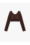 Back Detailed Boat Neck Long Sleeve Crop Sports T-Shirt - 3
