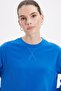 Women's Oversized Wide Cut 100% Cotton 3 Thread Basic Navy Blue Crew Neck Sweatshirt - 5