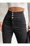 Black 3 Belts 3 Buttons Detailing Lycra Tight Legs - 4