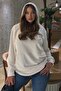 Hooded Relaxed Fit Long Women's Ecru Kangaroo Pocket Crystal Stone Three Thread Sweatshirt - 3