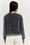 Jeans Women Ribbed Neck Embroidered Logo Long Sleeves Sweatshirt, Black - 3