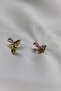 Vip Steel Colorful Zircon Stone Butterfly Model Earrings - 2