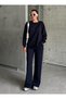 Navy Blue Knitwear Detailed Sweat Pants Set - 7053 - 2