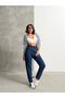 Dark Blue High Waist Double Button Waistband Drawstrain Mom Jeans - 9