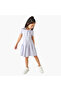 Collared Short Sleeves Knee Length Polo Dress with Floral Print - 2